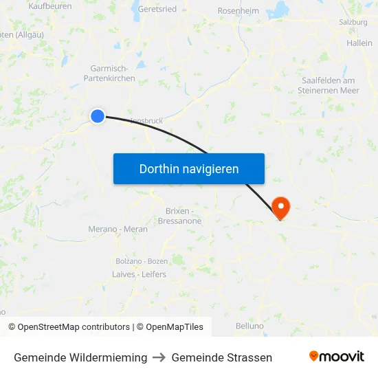Gemeinde Wildermieming to Gemeinde Strassen map