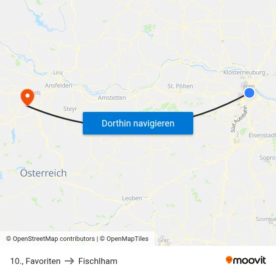 10., Favoriten to Fischlham map