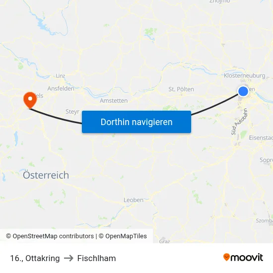 16., Ottakring to Fischlham map