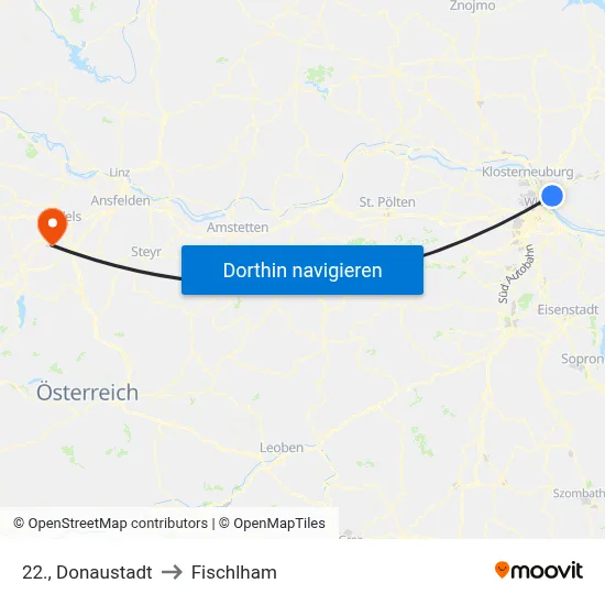22., Donaustadt to Fischlham map