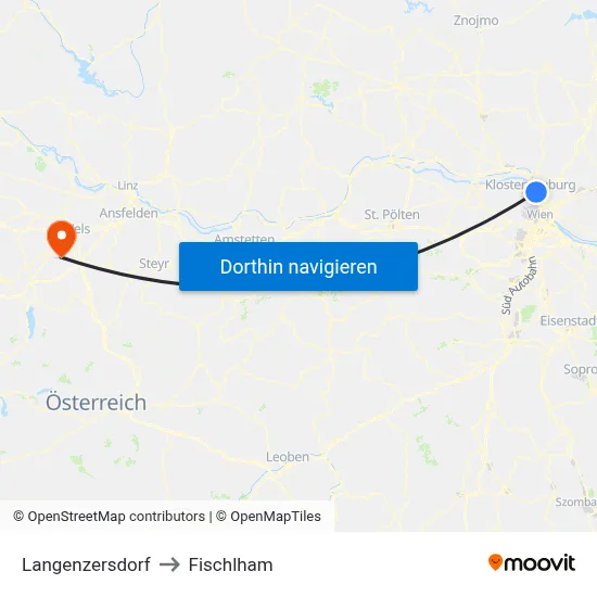 Langenzersdorf to Fischlham map