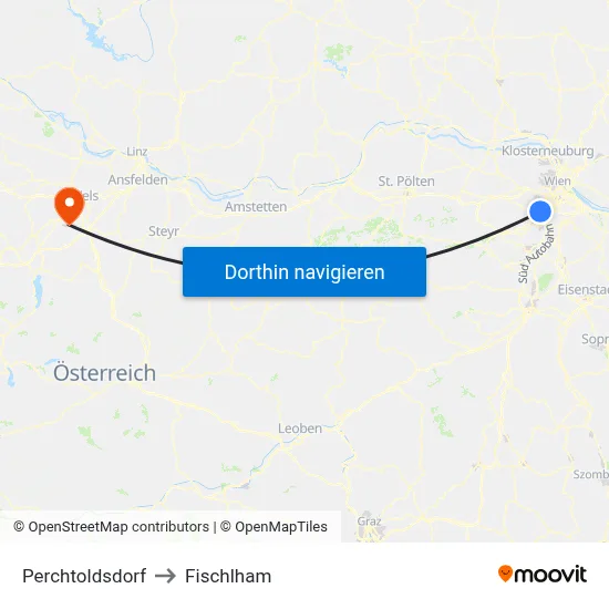 Perchtoldsdorf to Fischlham map
