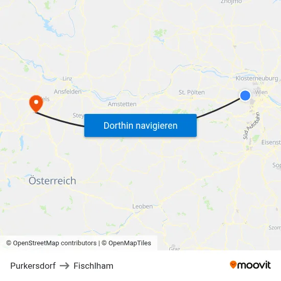 Purkersdorf to Fischlham map