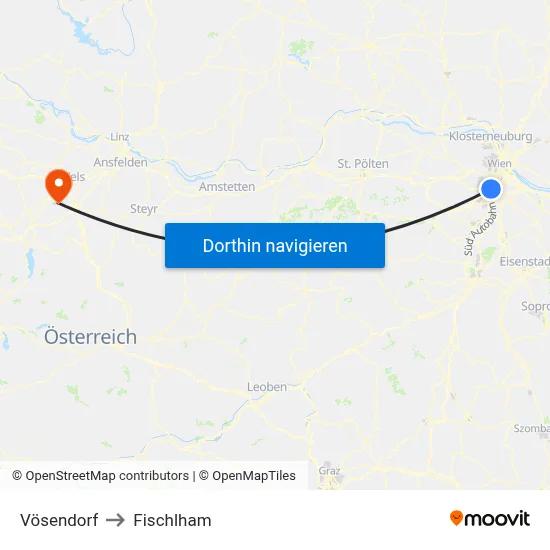 Vösendorf to Fischlham map