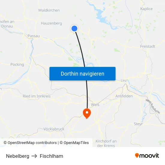 Nebelberg to Fischlham map