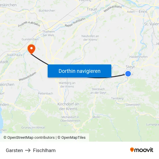 Garsten to Fischlham map