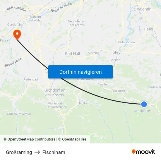 Großraming to Fischlham map