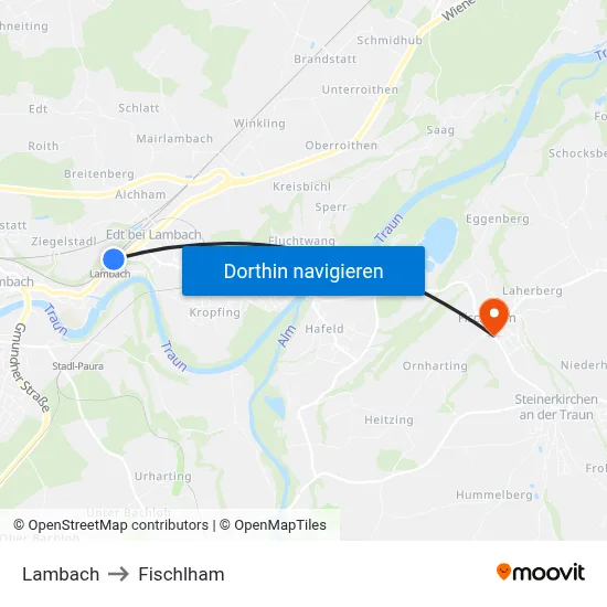 Lambach to Fischlham map