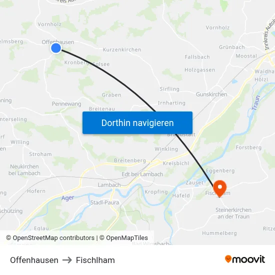 Offenhausen to Fischlham map