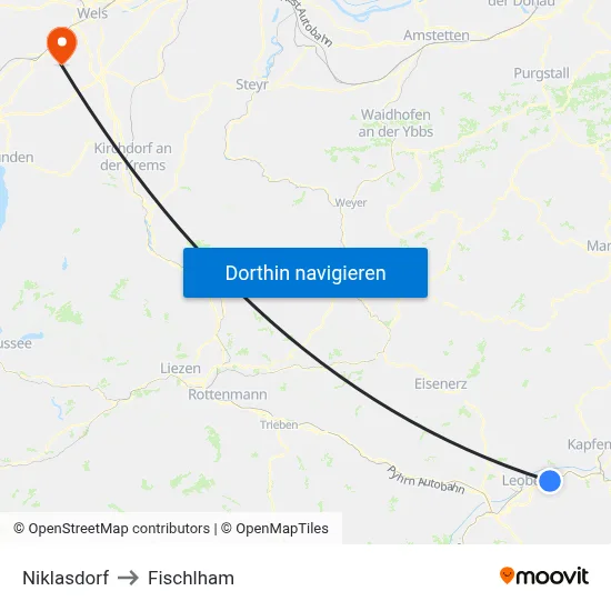 Niklasdorf to Fischlham map