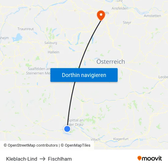 Kleblach-Lind to Fischlham map