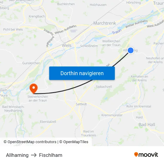 Allhaming to Fischlham map