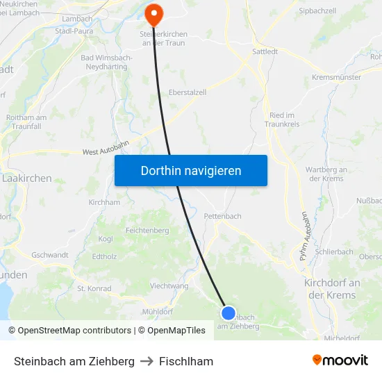 Steinbach am Ziehberg to Fischlham map
