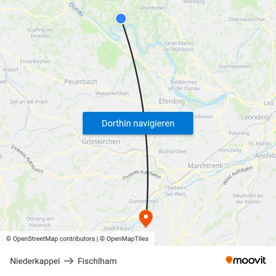 Niederkappel to Fischlham map