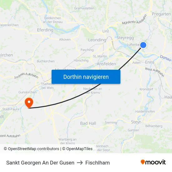 Sankt Georgen An Der Gusen to Fischlham map