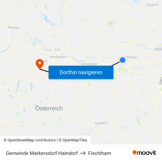 Gemeinde Markersdorf-Haindorf to Fischlham map