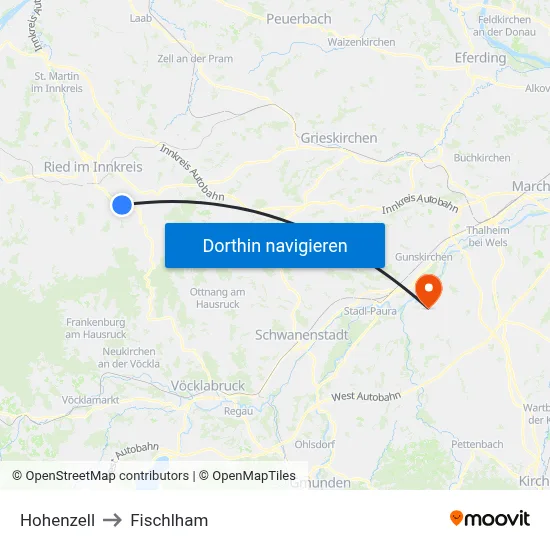 Hohenzell to Fischlham map