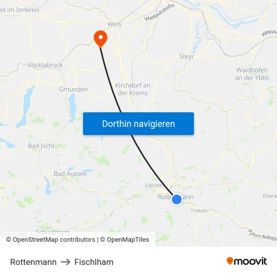 Rottenmann to Fischlham map