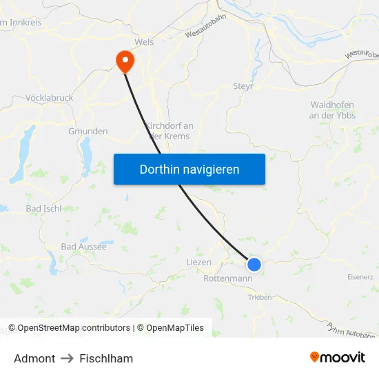 Admont to Fischlham map