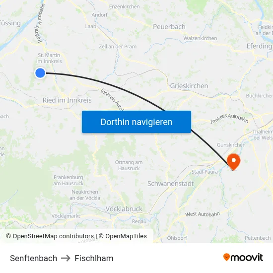 Senftenbach to Fischlham map