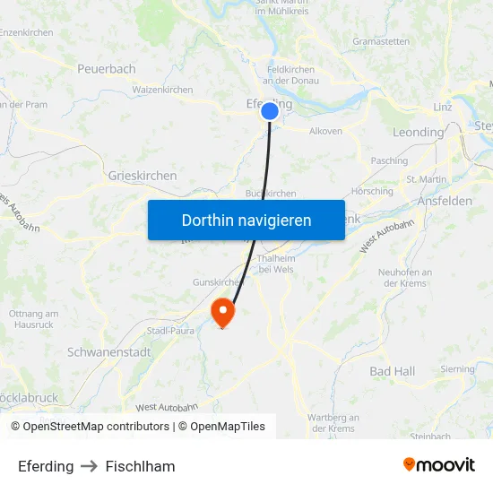 Eferding to Fischlham map