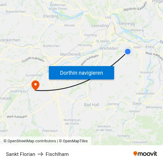 Sankt Florian to Fischlham map