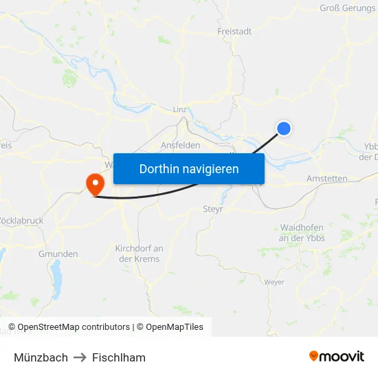 Münzbach to Fischlham map