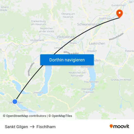Sankt Gilgen to Fischlham map