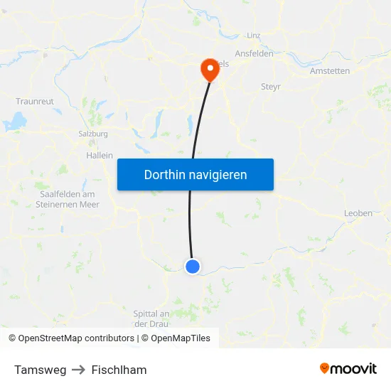 Tamsweg to Fischlham map