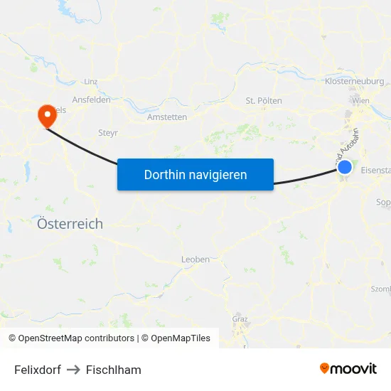 Felixdorf to Fischlham map