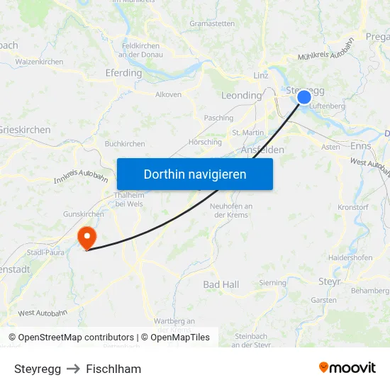 Steyregg to Fischlham map