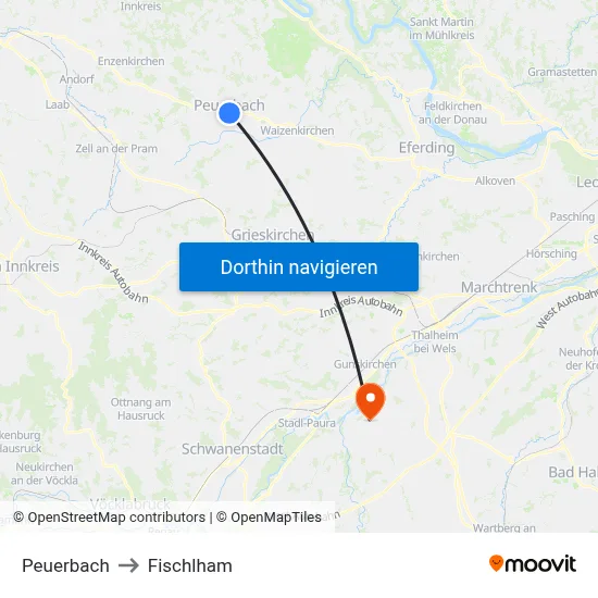 Peuerbach to Fischlham map