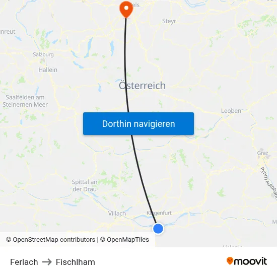 Ferlach to Fischlham map