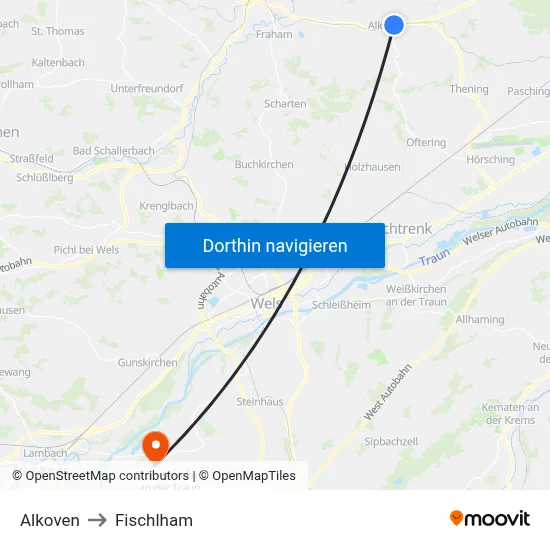 Alkoven to Fischlham map
