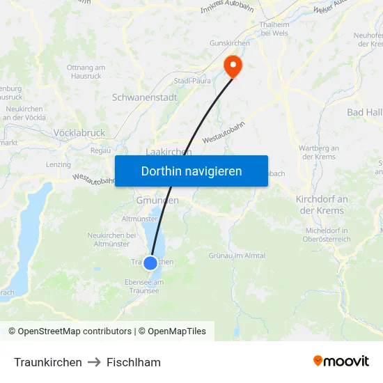Traunkirchen to Fischlham map