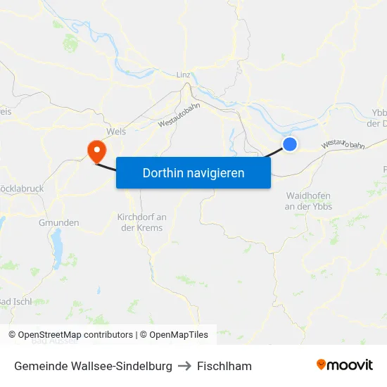 Gemeinde Wallsee-Sindelburg to Fischlham map