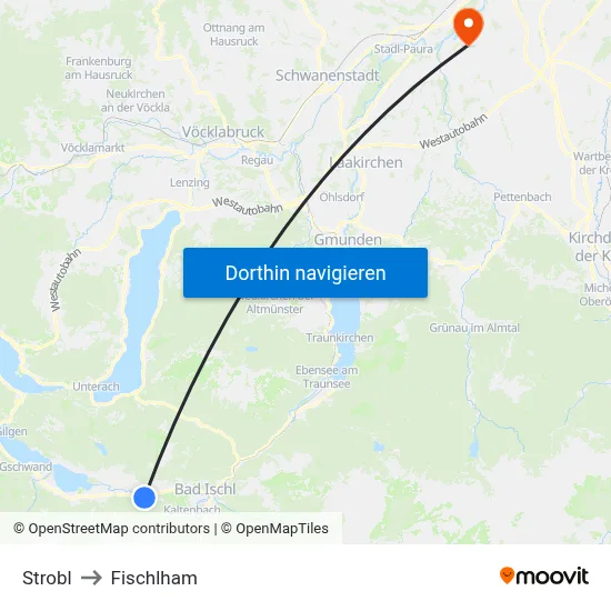Strobl to Fischlham map