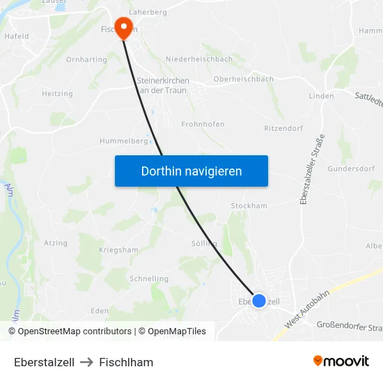Eberstalzell to Fischlham map