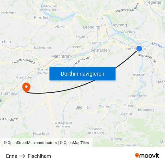 Enns to Fischlham map