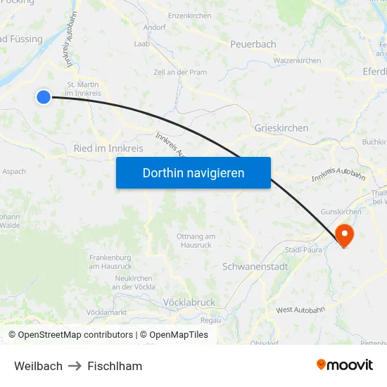 Weilbach to Fischlham map