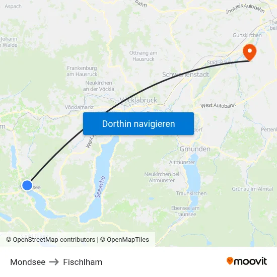 Mondsee to Fischlham map