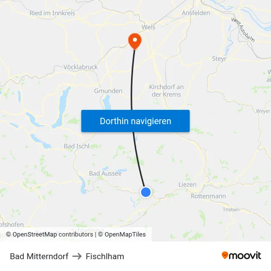 Bad Mitterndorf to Fischlham map
