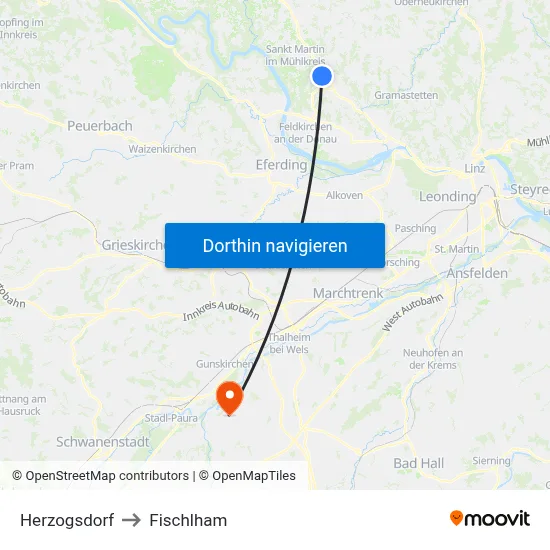 Herzogsdorf to Fischlham map