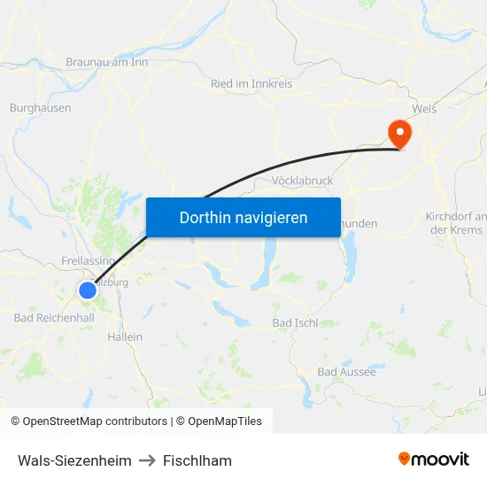 Wals-Siezenheim to Fischlham map