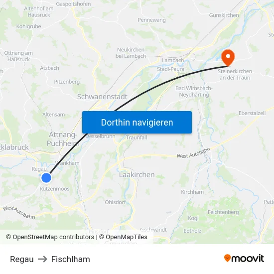 Regau to Fischlham map