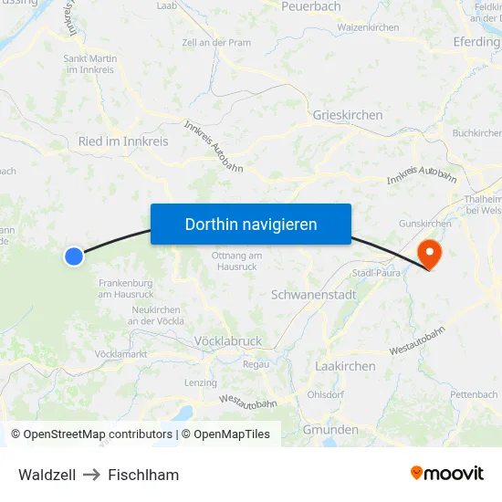 Waldzell to Fischlham map