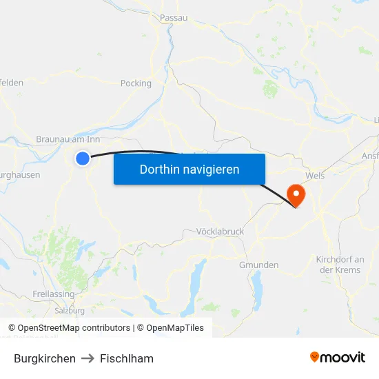 Burgkirchen to Fischlham map
