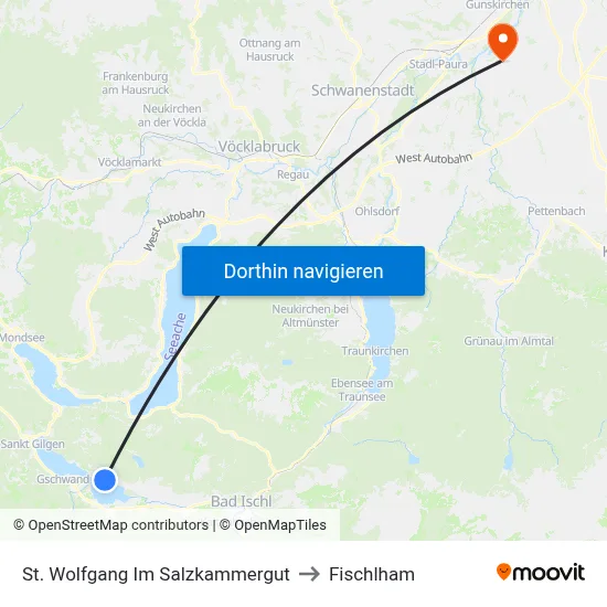 St. Wolfgang Im Salzkammergut to Fischlham map