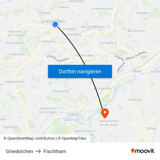 Grieskirchen to Fischlham map