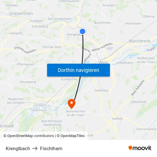 Krenglbach to Fischlham map